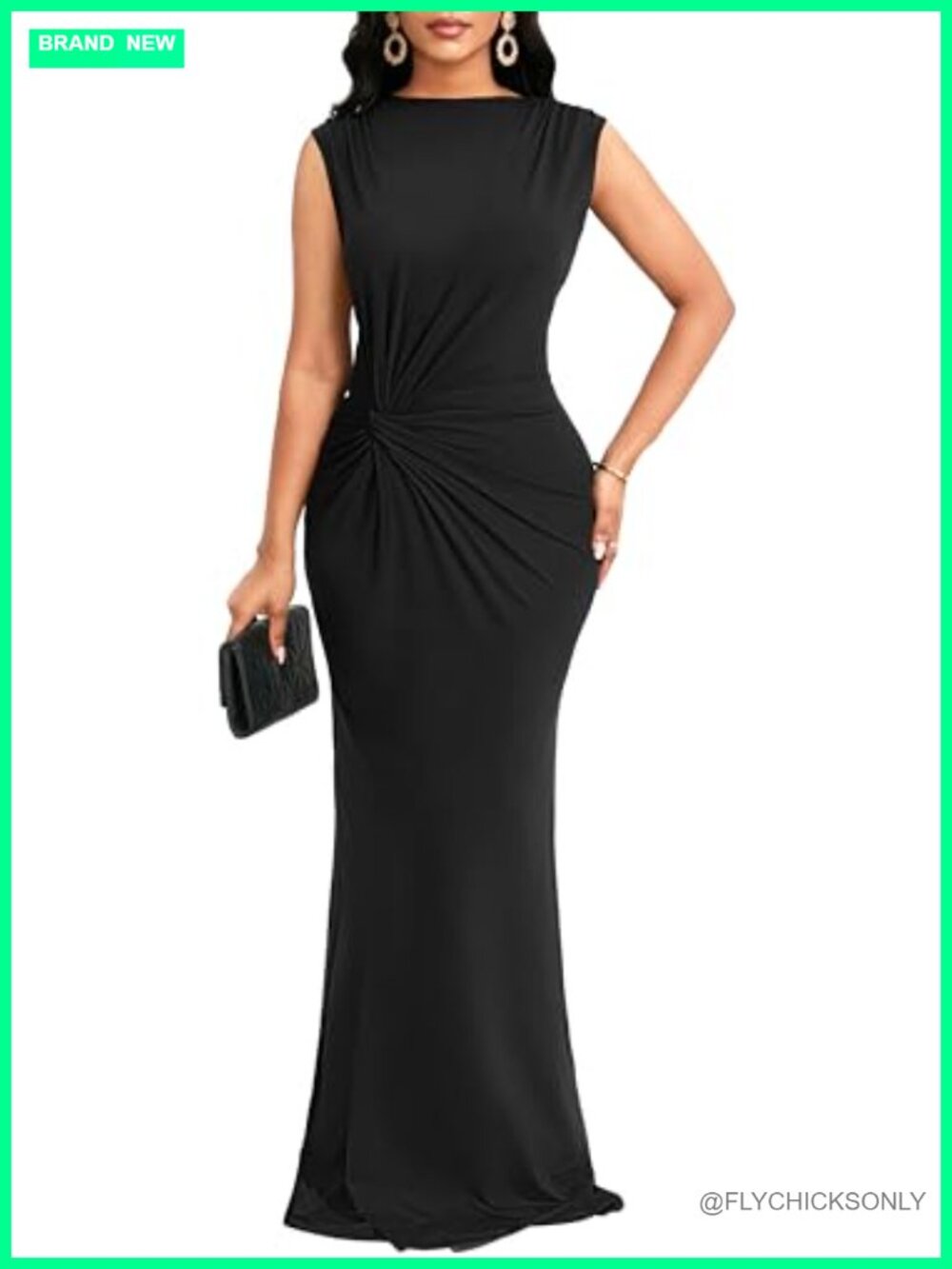 Women's Formal Maxi Dress Mock Neck Sleeveless Bodycon Evening Gown